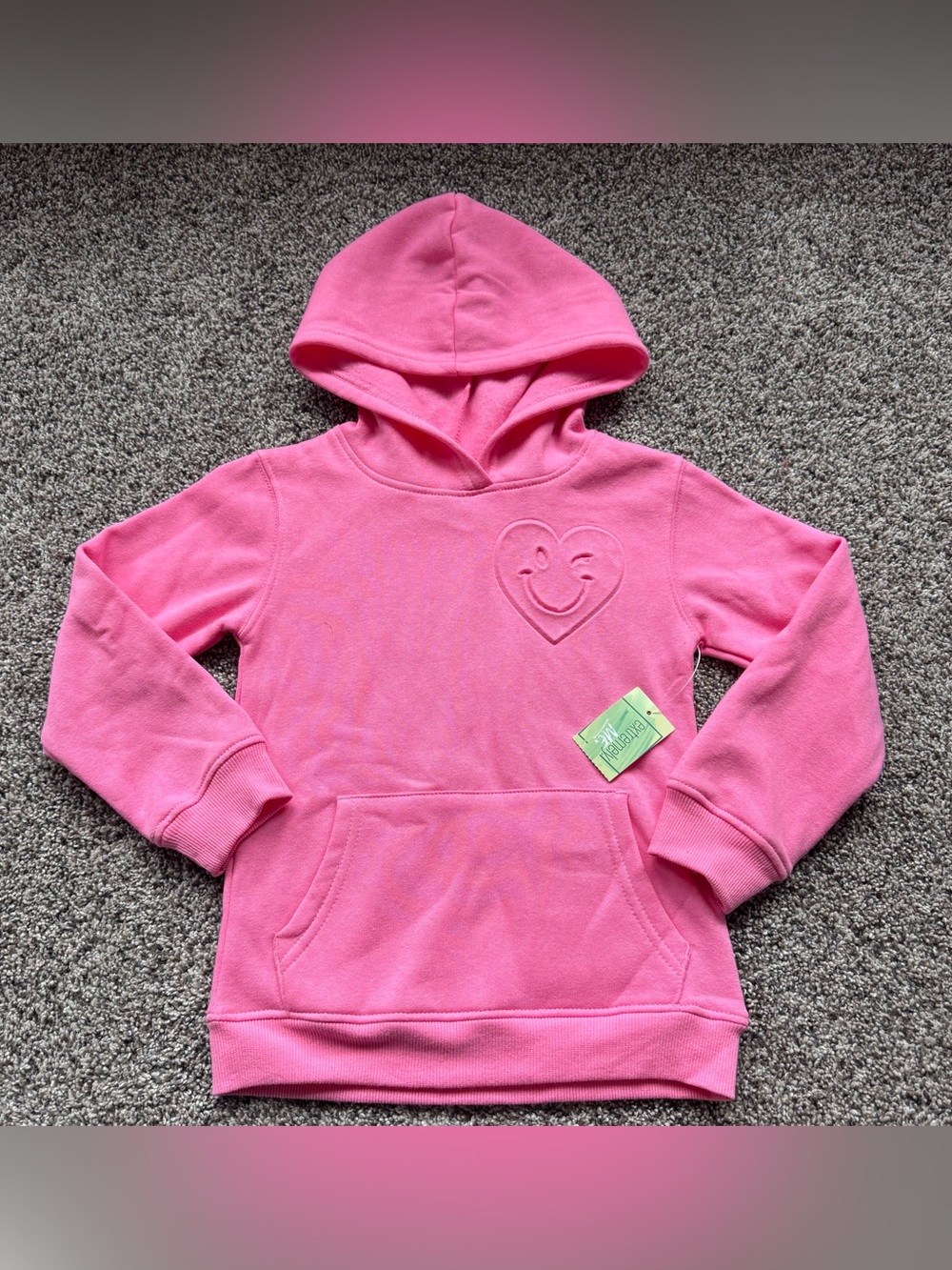 Girls' Pink Hoodie with Smiley Heart Design